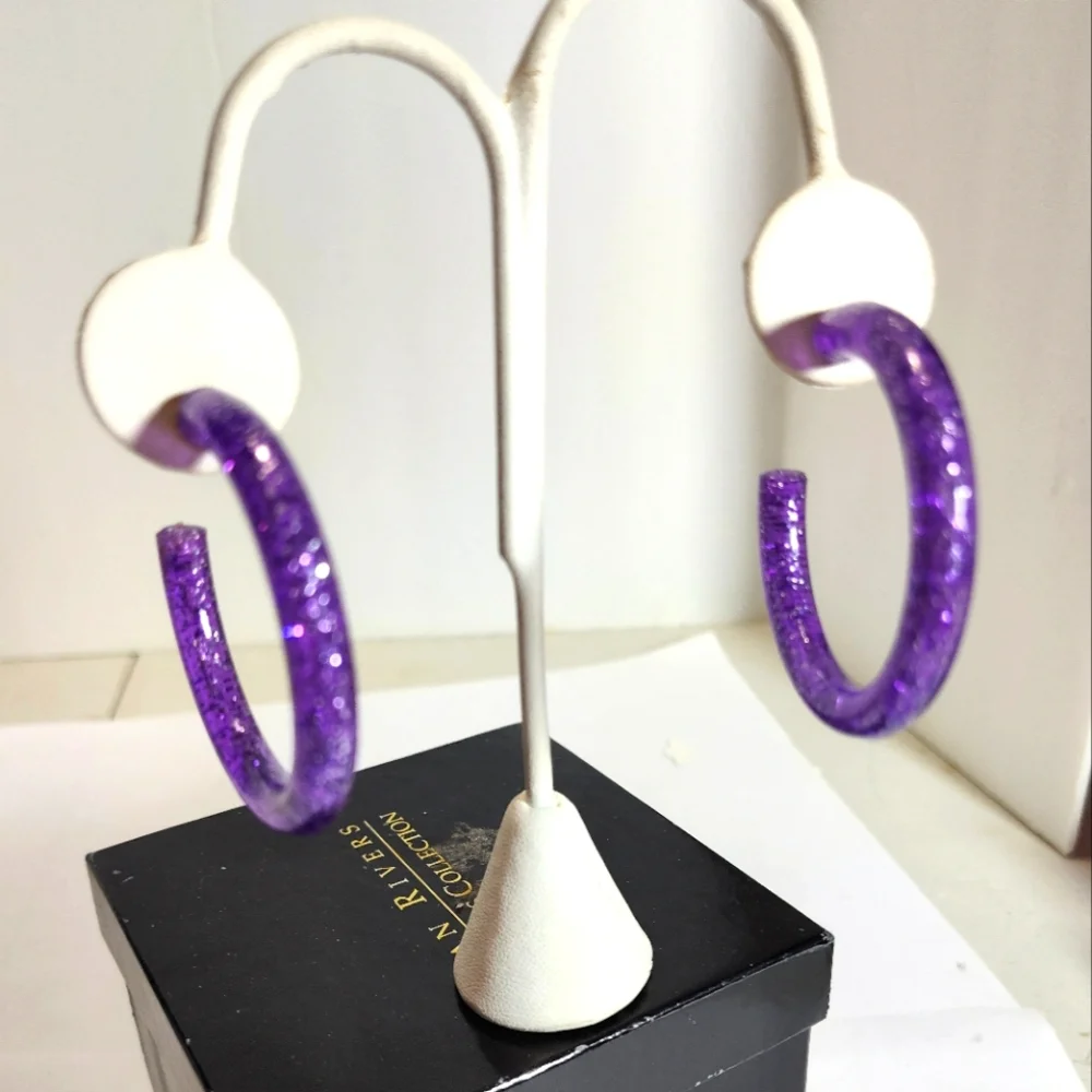Purple Acrylic Hoop With Glitter Earrings NWOT